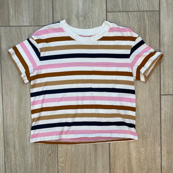 Madewell Women’s Striped Pocket T-Shirt Small Multicolor Pink Tan Navy Crew Neck - Picture 1 of 6